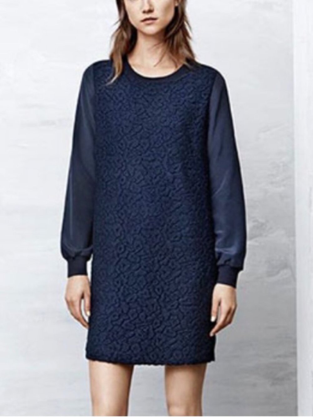 Vince Navy Blue Lace Quarter-Sleeve Dress with Pockets Size XS